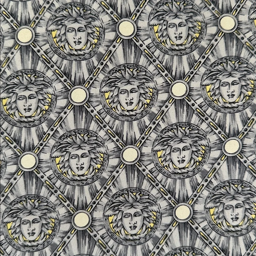 Versace Black Gray Gold Yellow Crest Fringe Scarf